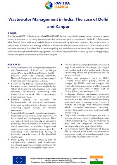 Critical issues and strategies for wastewater management in Kanpur and New  Delhi presented in a policy brief